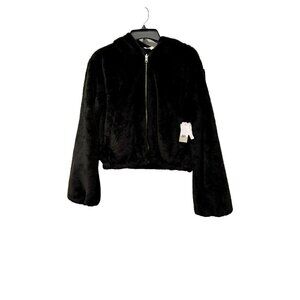New BP. Women's Size M Faux Fur Jacket With Hoodie Black Jet
